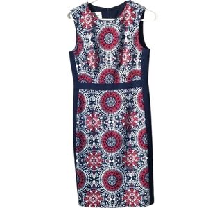 DM Collection Geometric Navy/Red Sleeveless Sheath Dress Size 4